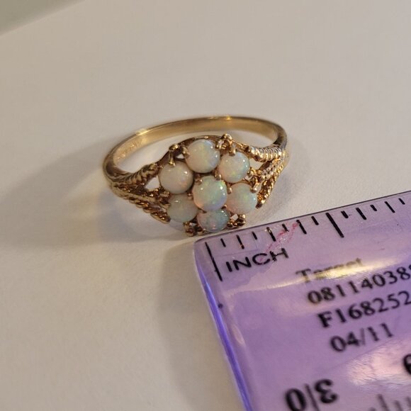 Opal Flower Cluster Vintage Ring 10k Yellow Gold 1980s October Birthstone - Picture 9 of 15